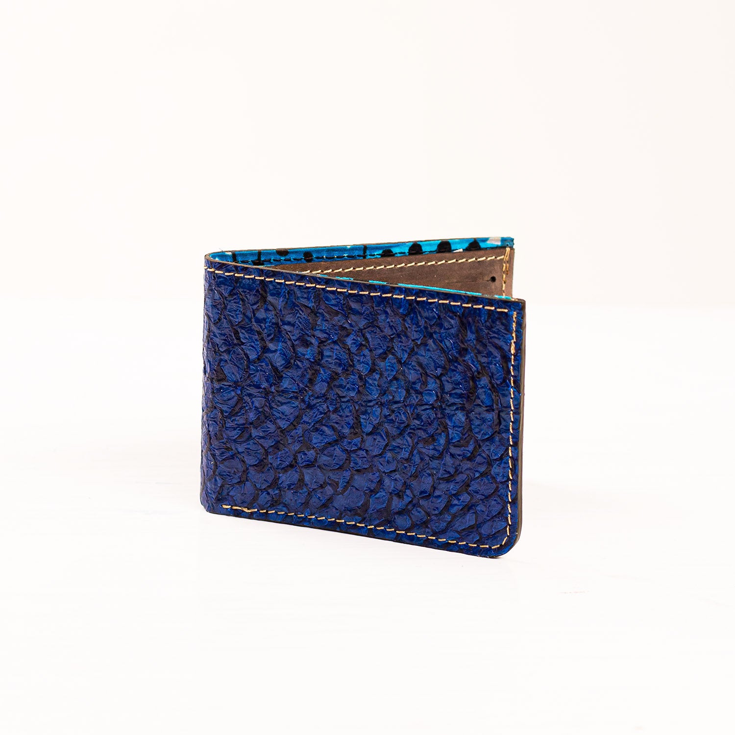 Fish Leather Bifold Wallet - Blue