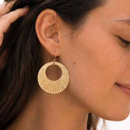 Engraved Circle Disc Brass Hoop Earrings | Mali Ecodunia