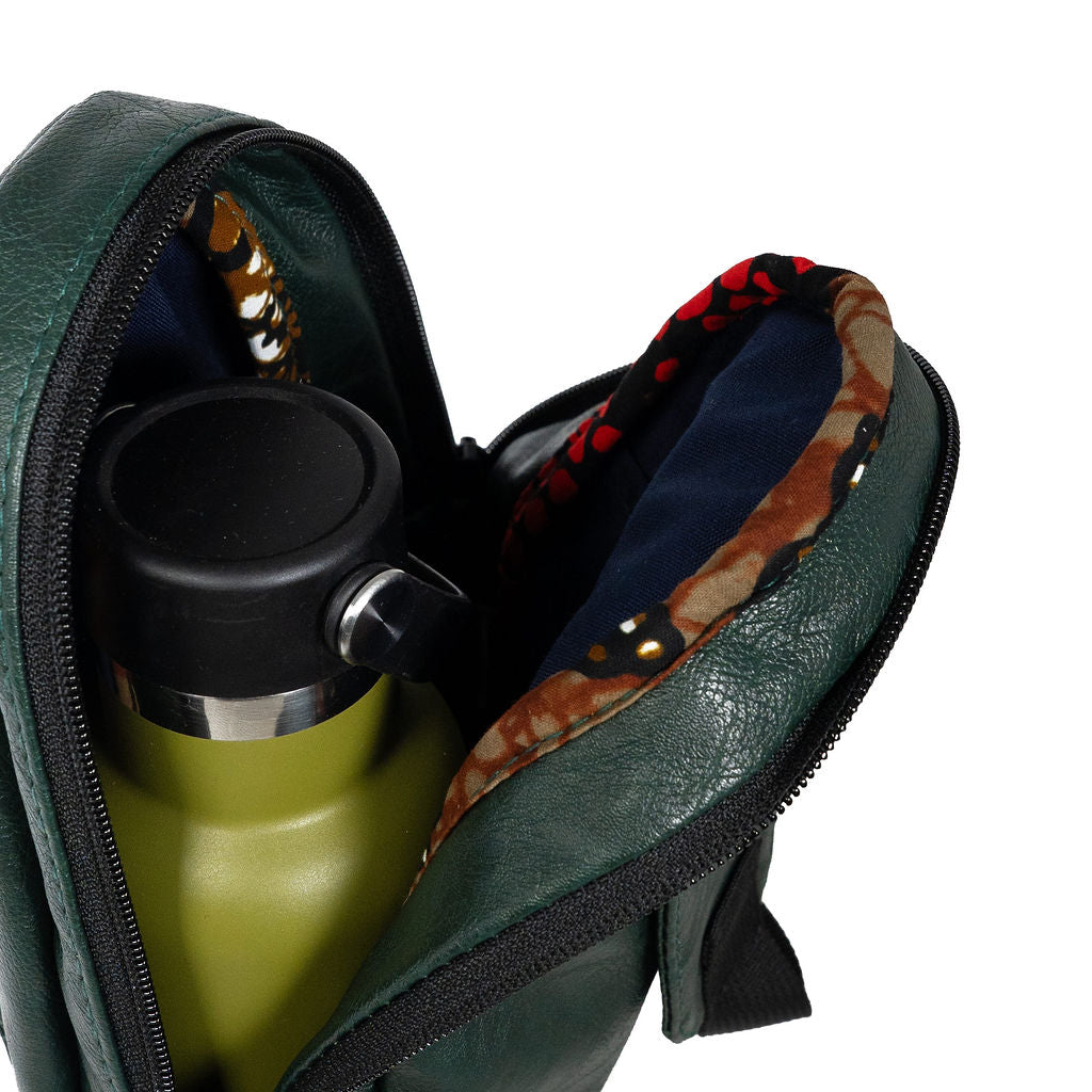 Buru forest green vegan leather sling bag crossbody wear 