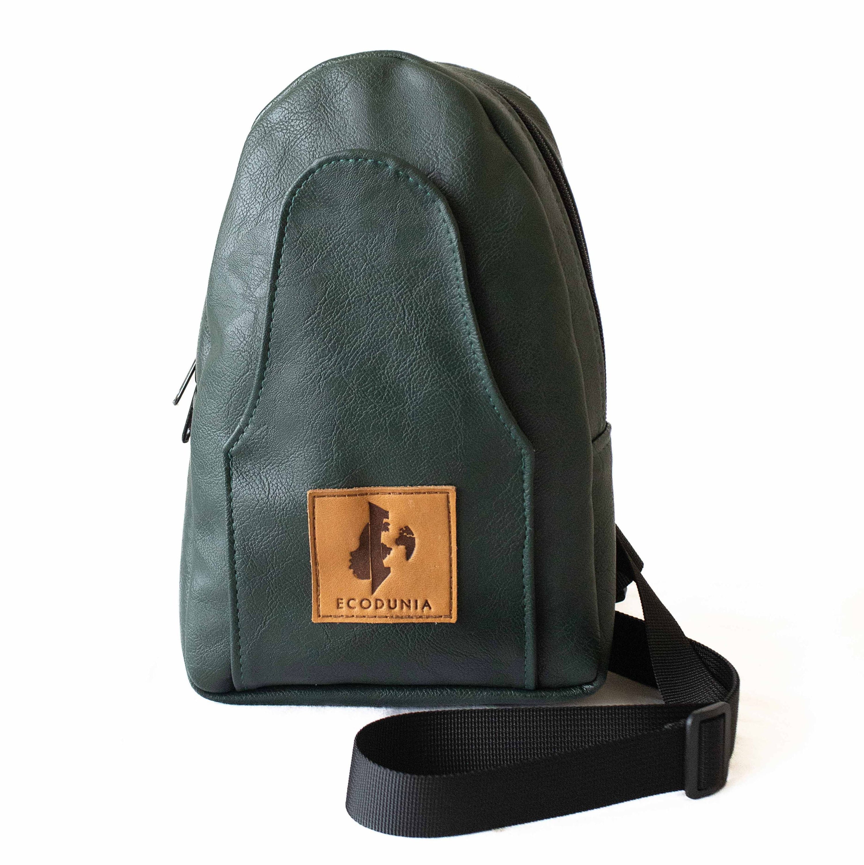Buru forest green vegan leather sling bag crossbody wear 