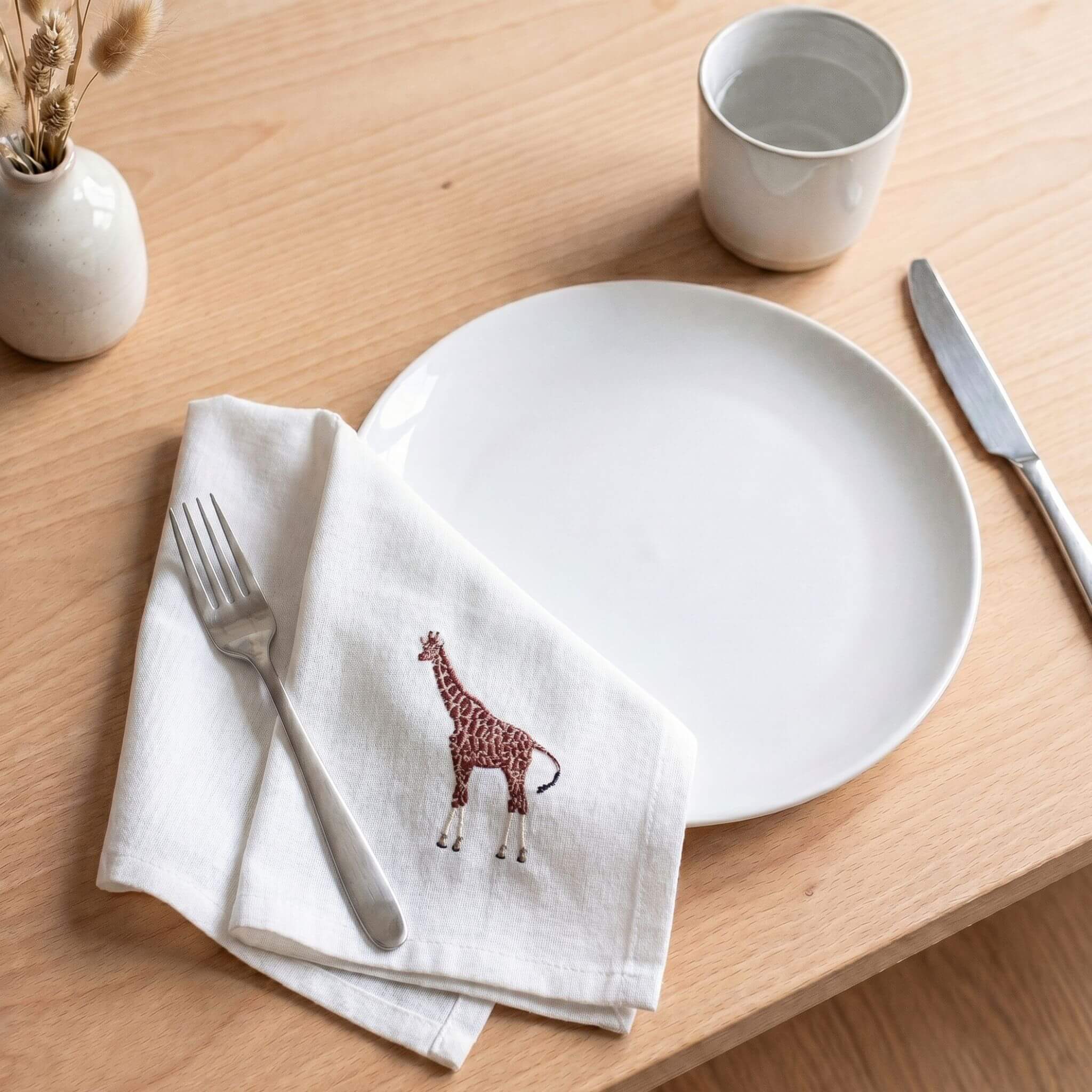 African Wildlife Embroidered Cotton Napkins - Handmade 