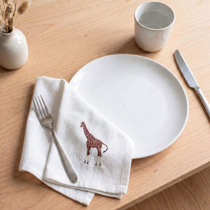 African Wildlife Embroidered Cotton Napkins - Handmade 