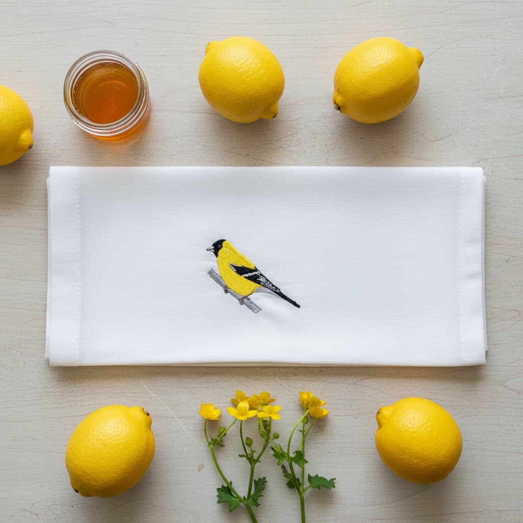 Cotton Kitchen Tea Towels with Bird Embroidery 