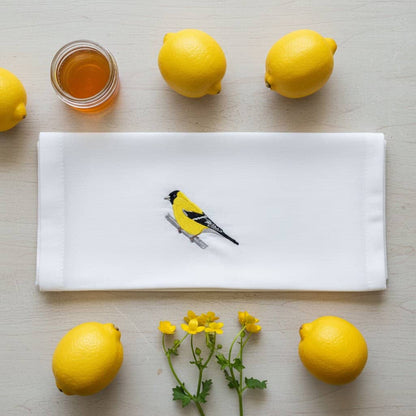 Cotton Kitchen Tea Towels with Bird Embroidery 