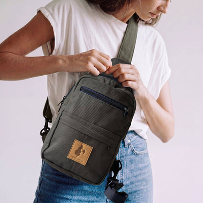 Umoja green canvas crossbody sling bag 