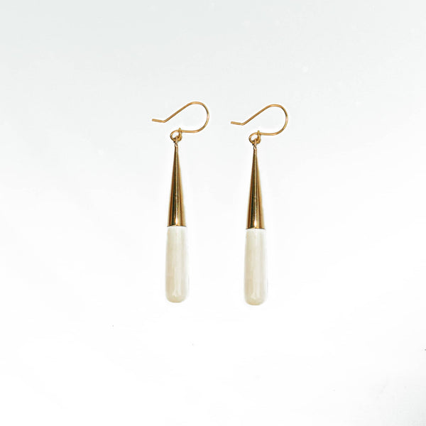 Brass & Horn Teardrop Dangle Earrings | Guru Ecodunia #color_white