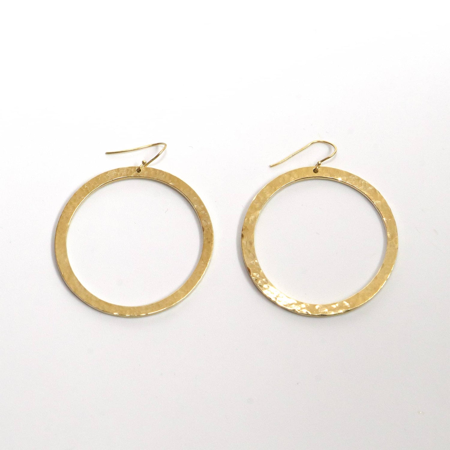 Hammered Brass Circular Drop Earrings - Sura