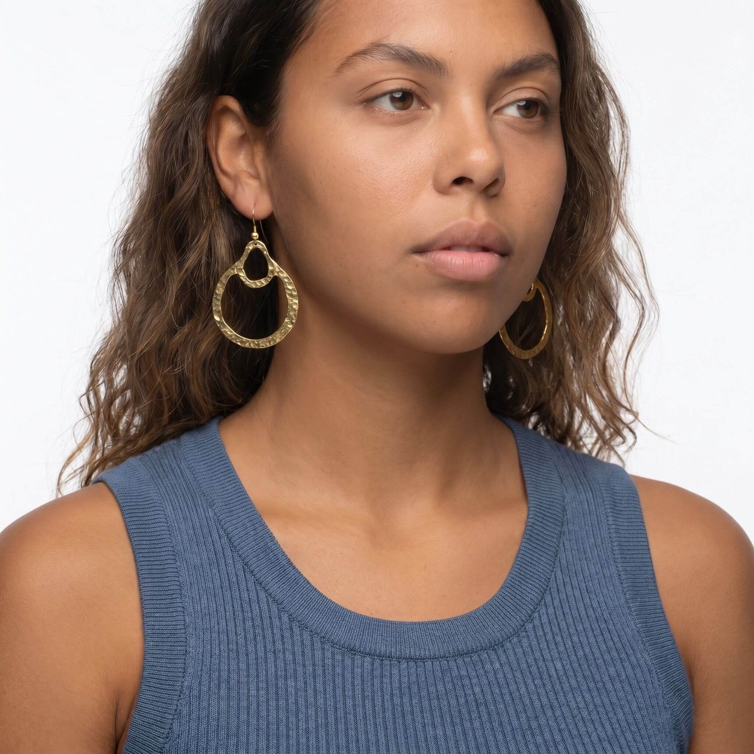 Hammered Double-Loop Brass Hoop Earrings | Kobe