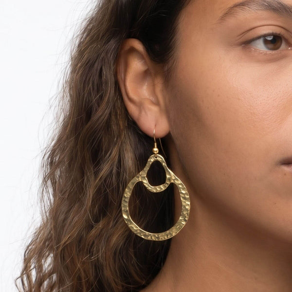 Hammered Double-Loop Brass Hoop Earrings | Kobe