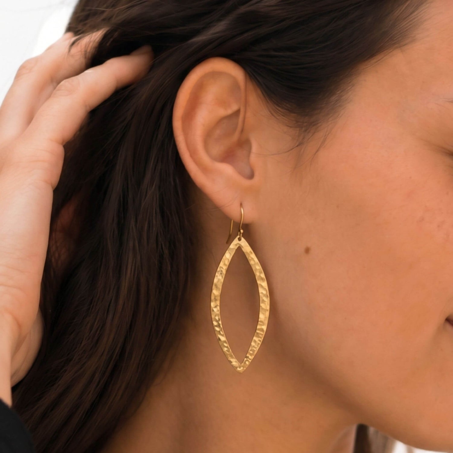Hammered Marquise Leaf Brass Earrings | Mombasa Ecodunia