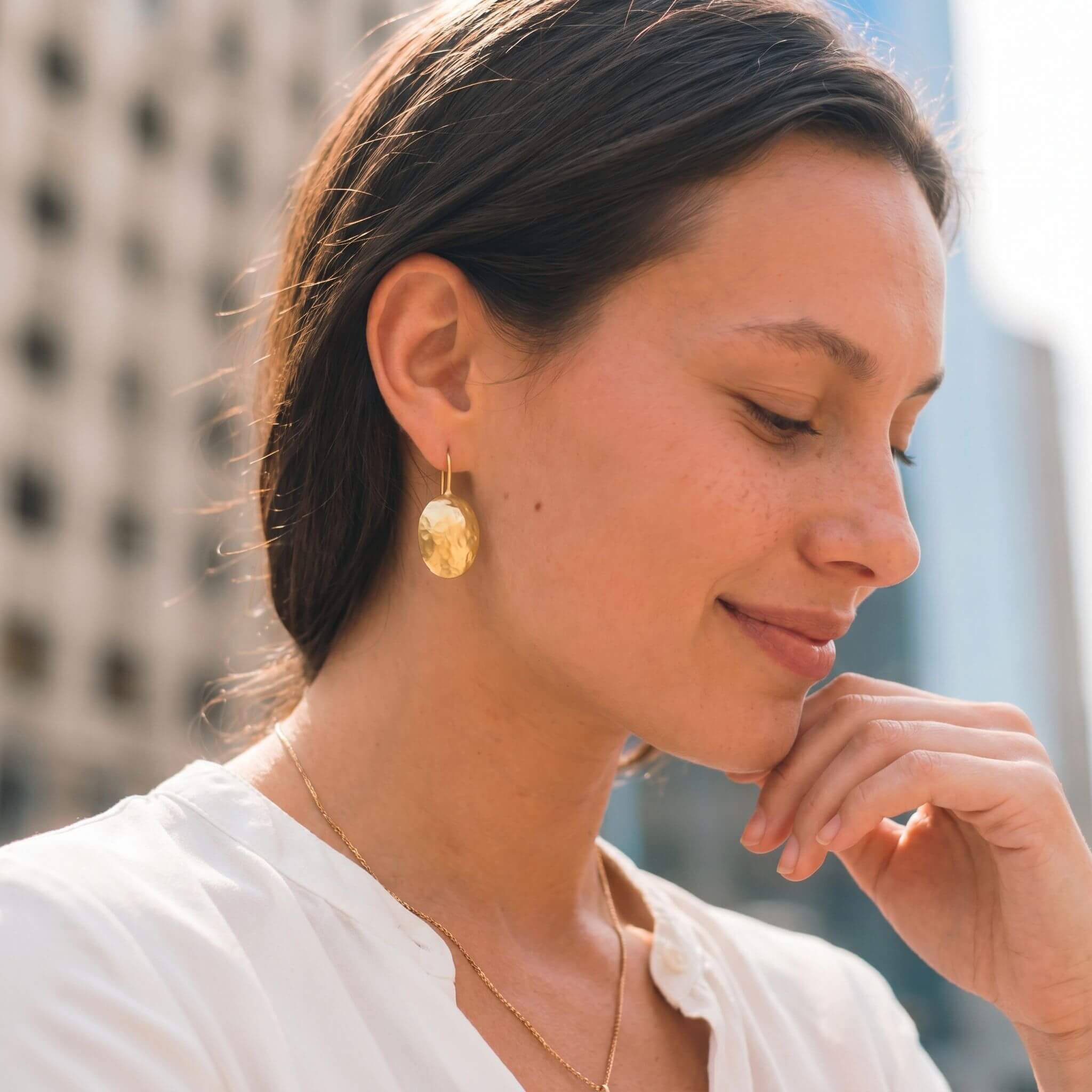 Hammered Oval Disc Brass Drop Earrings | Zawadi Ecodunia