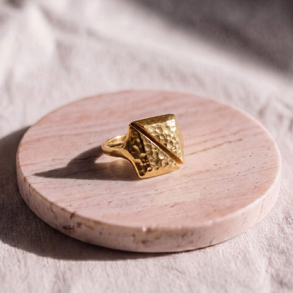 Hammered Open Brass Signet Ring for Men & Women | Athi Ecodunia