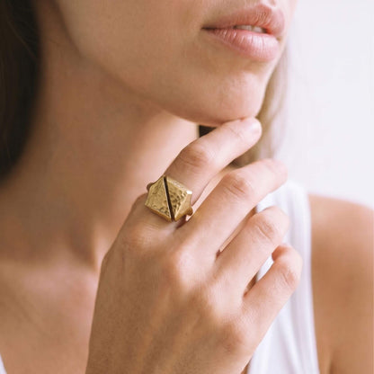 Hammered Open Brass Signet Ring for Men &amp; Women | Athi Ecodunia
