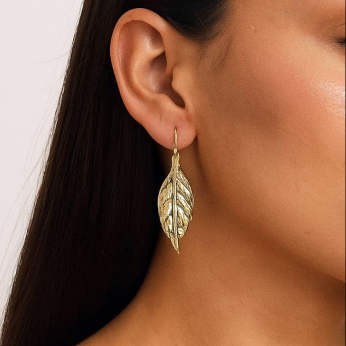 Brass Leaf-Shaped Earring for Women, Tawi Earrings