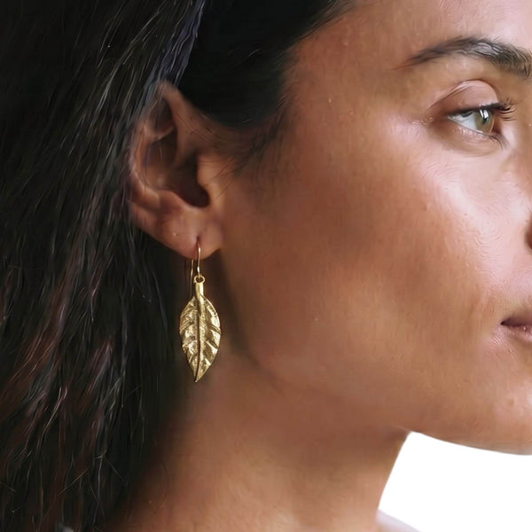 Brass Palm Leaf Earrings for Women - Tawi ECODUNIA