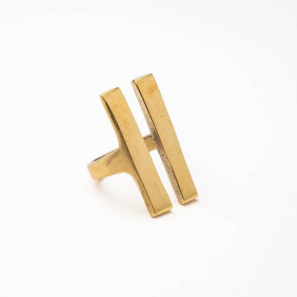 Adjustable Brass Parallel Double Bar Ring - Simba