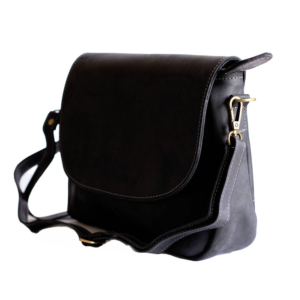 Lamu Cross Body Bag - Black Pull Up Leather