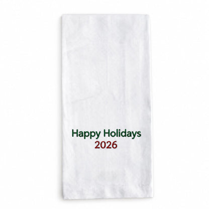 Happy Holidays 2026 Custom Embroidered Tea Towel - EcoDunia