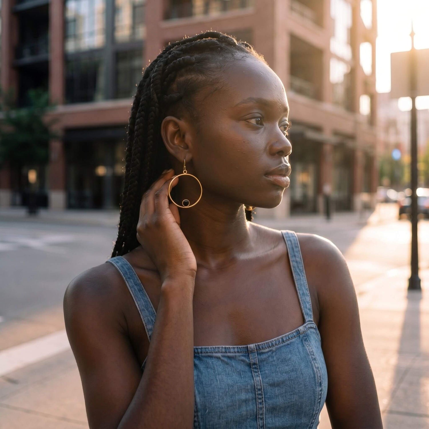Lozi brass hoop with black horn accent earrings flat lay — Ecodunia 