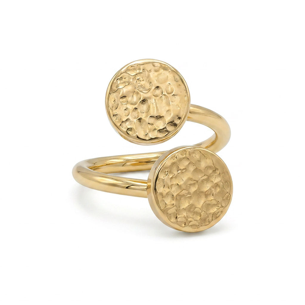 Java Adjustable Two Hammered Disc Ring