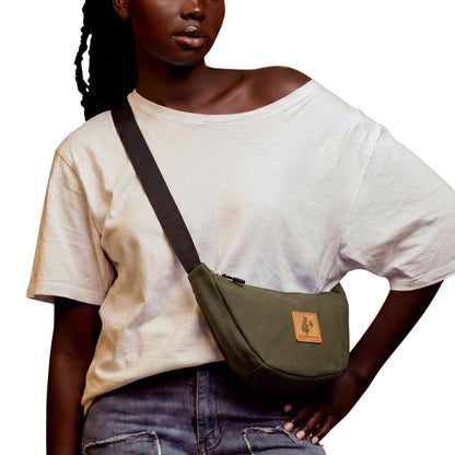 Canvas Forest Green Round Mini Shoulder Bag 