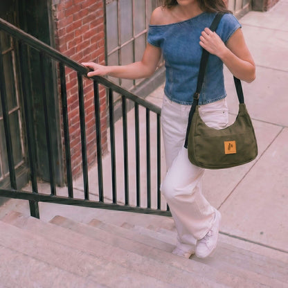 Green Canvas Shoulder Crescent Bag 
