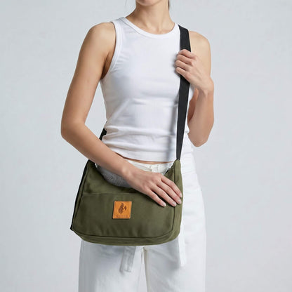 Green Canvas Shoulder Crescent Bag 