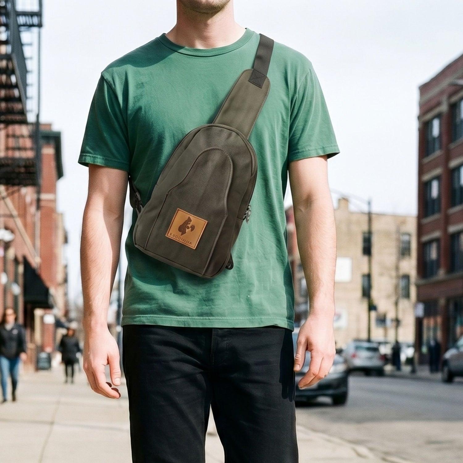 Buru small canvas crossbody sling bag in green 