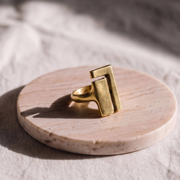 Geometric Open Square Brass Ring | Juzi - EcoDunia
