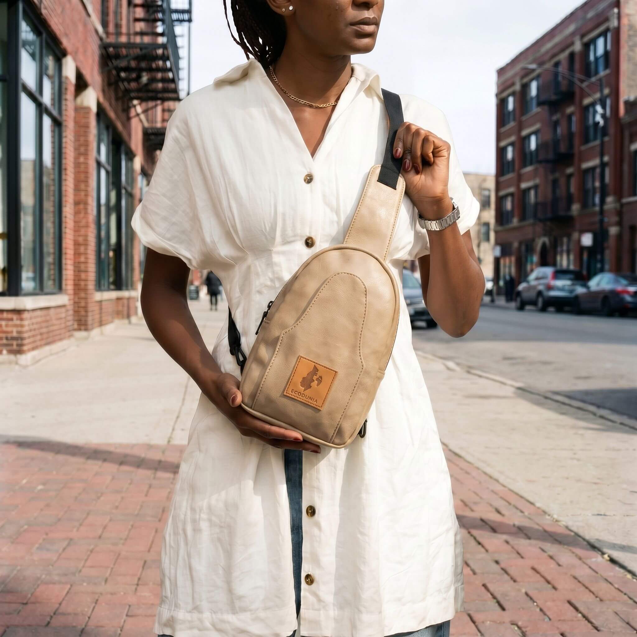 Buru latte vegan leather fashionable sling bag 