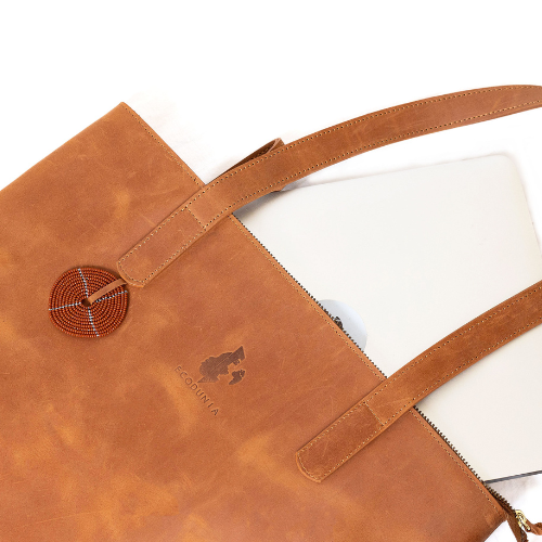 Tsavo with zipper-  Everyday Leather Tote - Tan Pull up