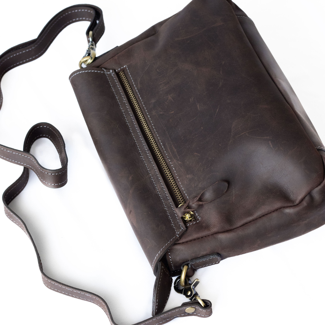 Lamu Cross Body Bag - Mocha Pull Up Leather