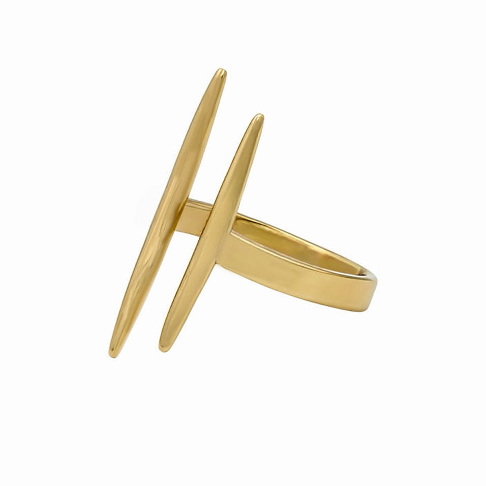 Leti Brass Double Spike Needle Adjustable Ring