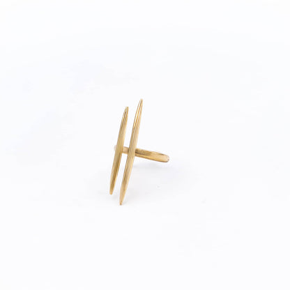 Leti Brass Double Spike Needle Adjustable Ring
