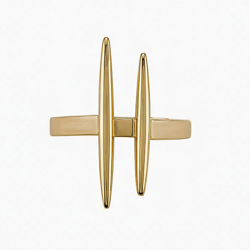 Leti Brass Double Spike Needle Adjustable Ring