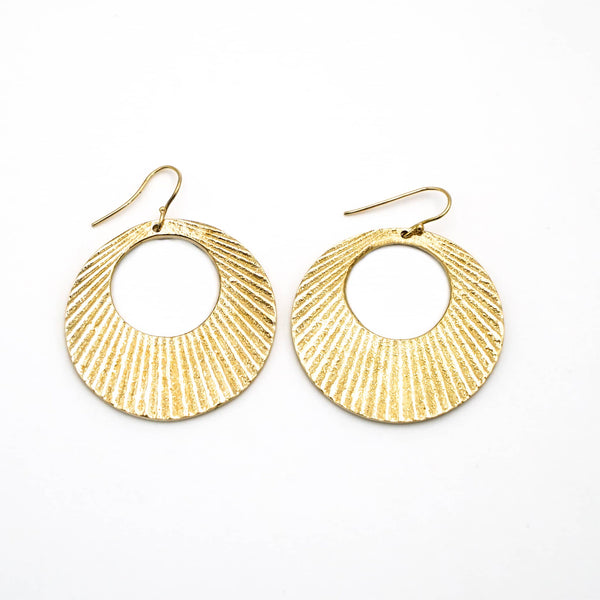 Engraved Circle Disc Brass Hoop Earrings | Mali Ecodunia