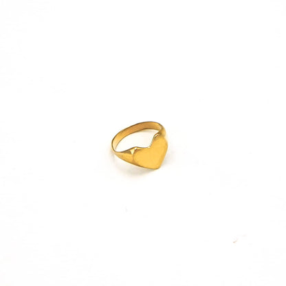Mawi Love Golden Heart Shape Initial Signet Ring