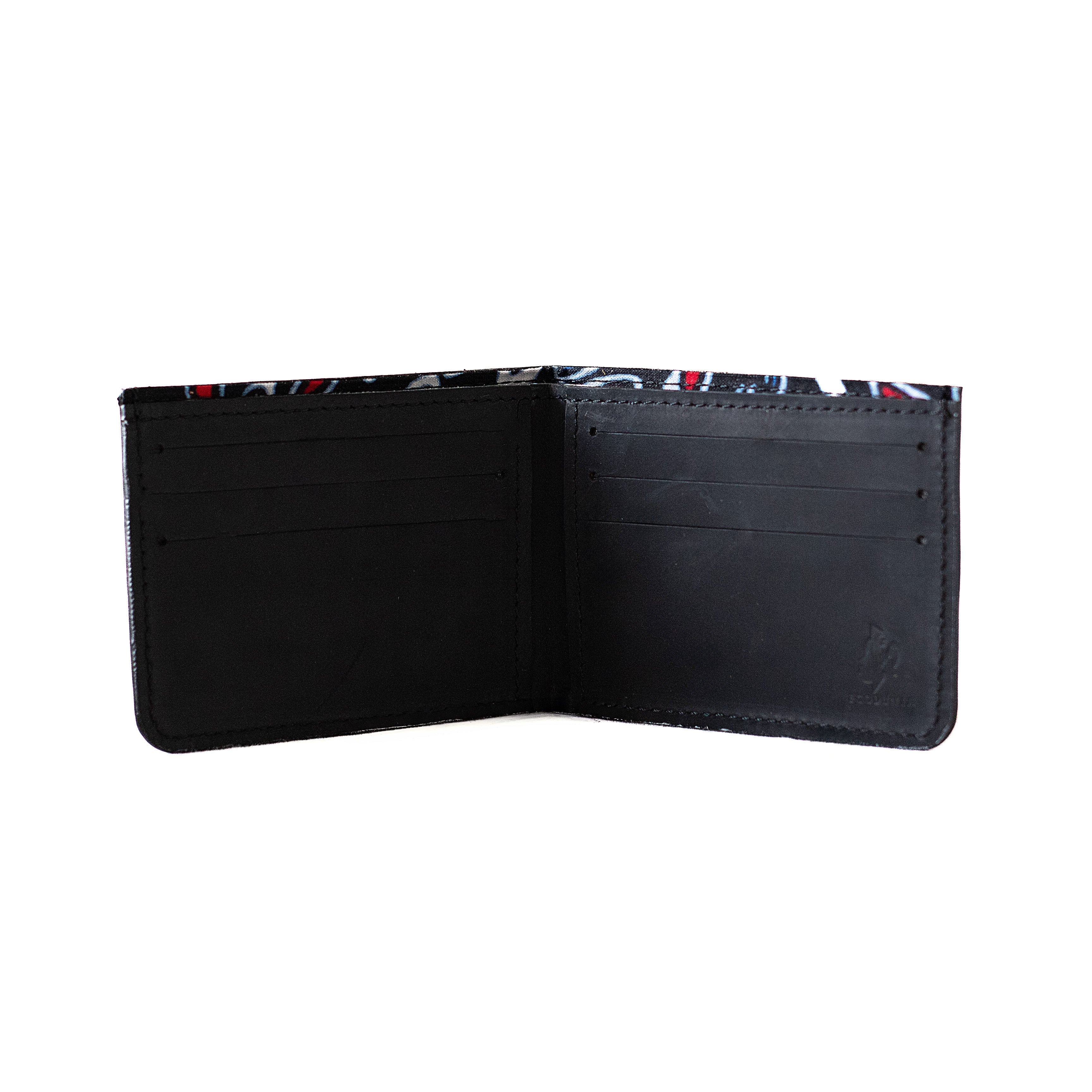 Leather Bifold Slim Wallet- Black Pull Up