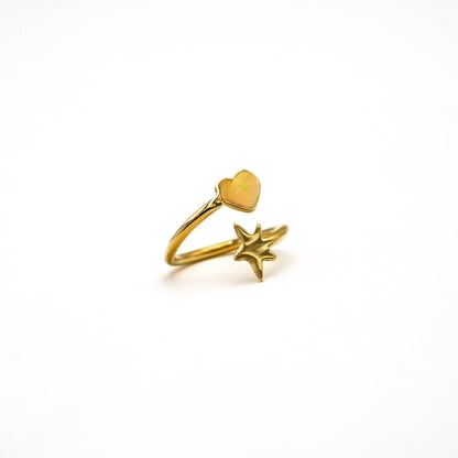 Mira Star &amp; Heart Adjustable Brass Ring