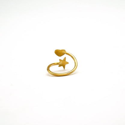 Mira Star &amp; Heart Adjustable Brass Ring
