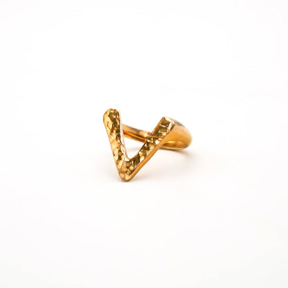 Nyeupe Brass V Initial Ring