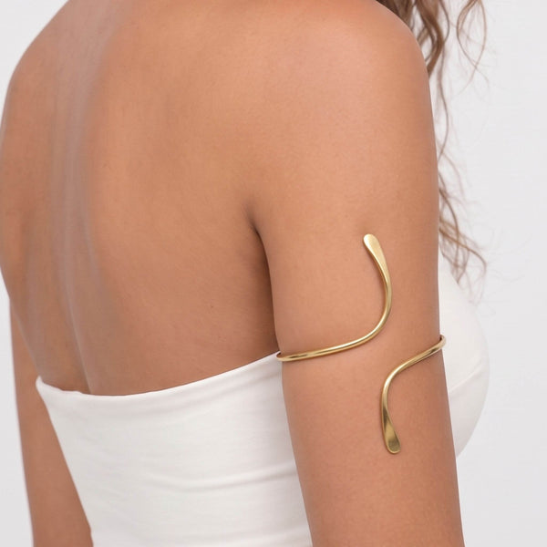 Open Wrap Brass Armlet, Adjustable Upper Arm Cuff | Nema - EcoDunia