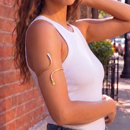 Open Wrap Brass Armlet, Adjustable Upper Arm Cuff | Nema - EcoDunia