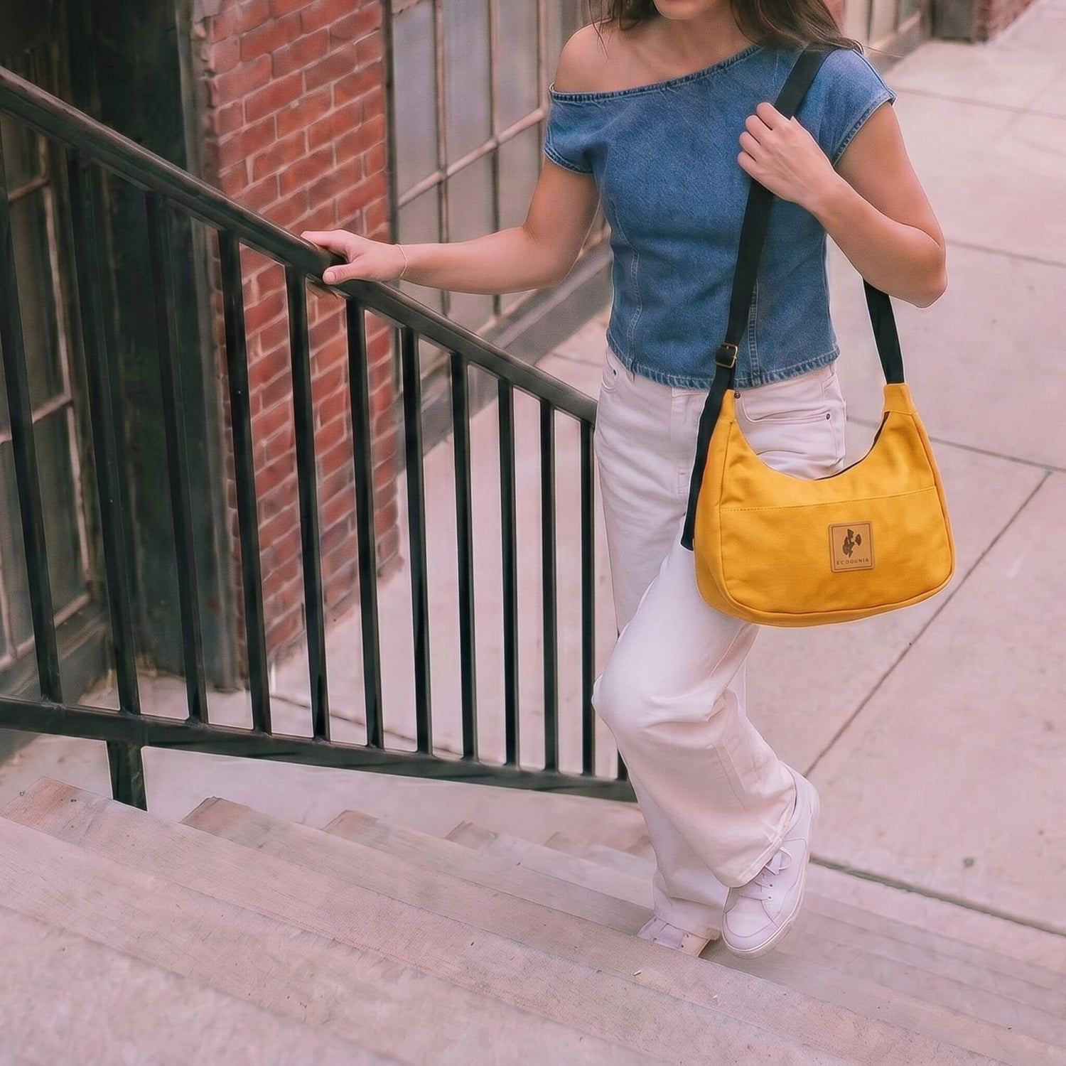 Orange Canvas Shoulder Crescent Bag 