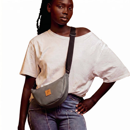 Gray Round Mini Shoulder Bag Ecodunia Vegan Leather Purse 
