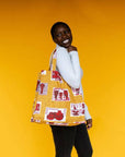 Canvas Beach Tote Bag - Yellow African Print