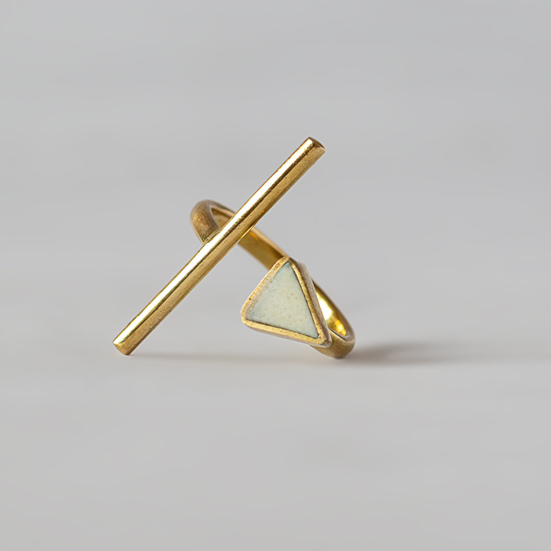 Nyota Brass Bar and Triangular Adjustable Ring for Women