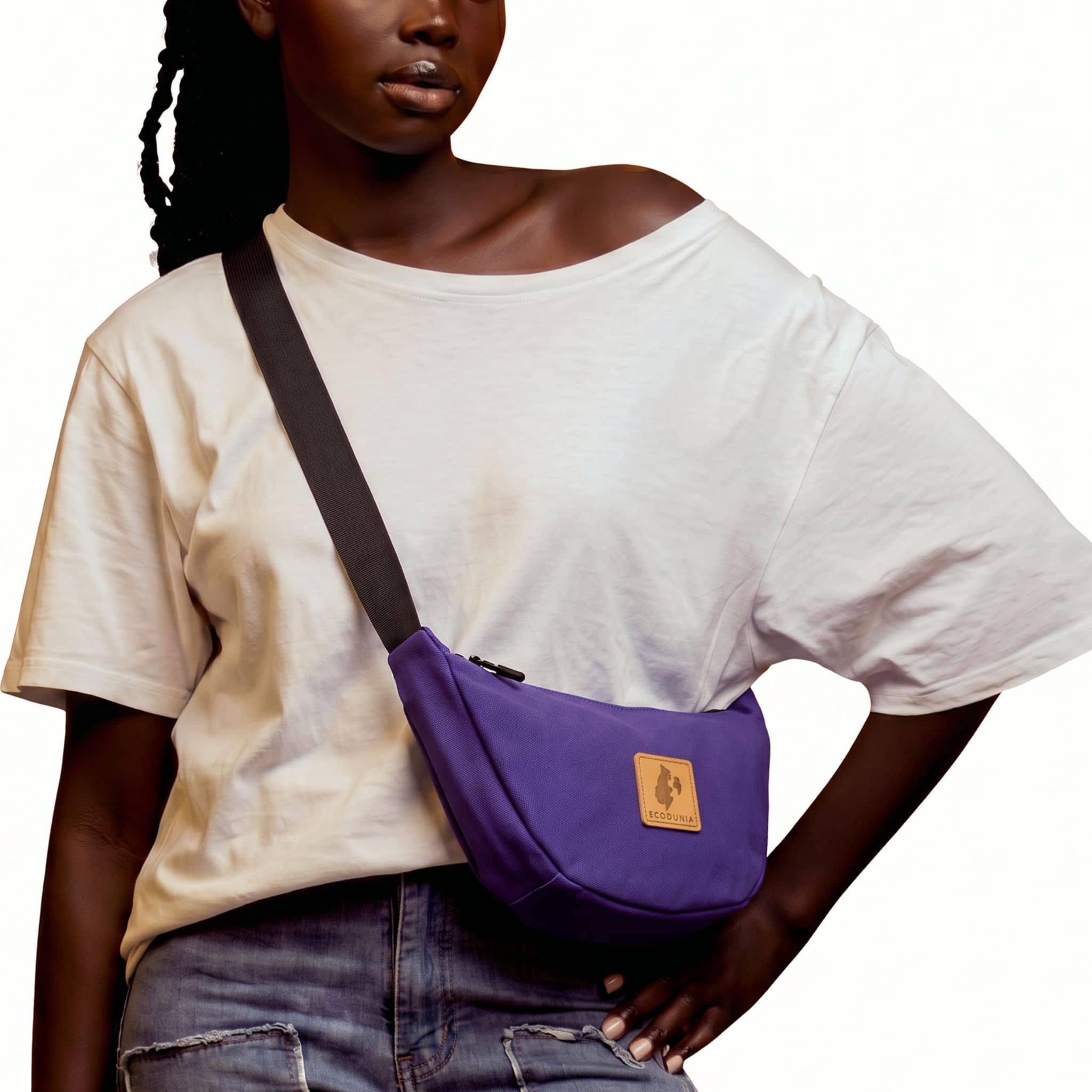Purple Canvas Round Mini Shoulder Bag 
