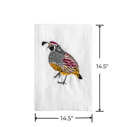 Quail embroidered cotton dinner napkin on white background