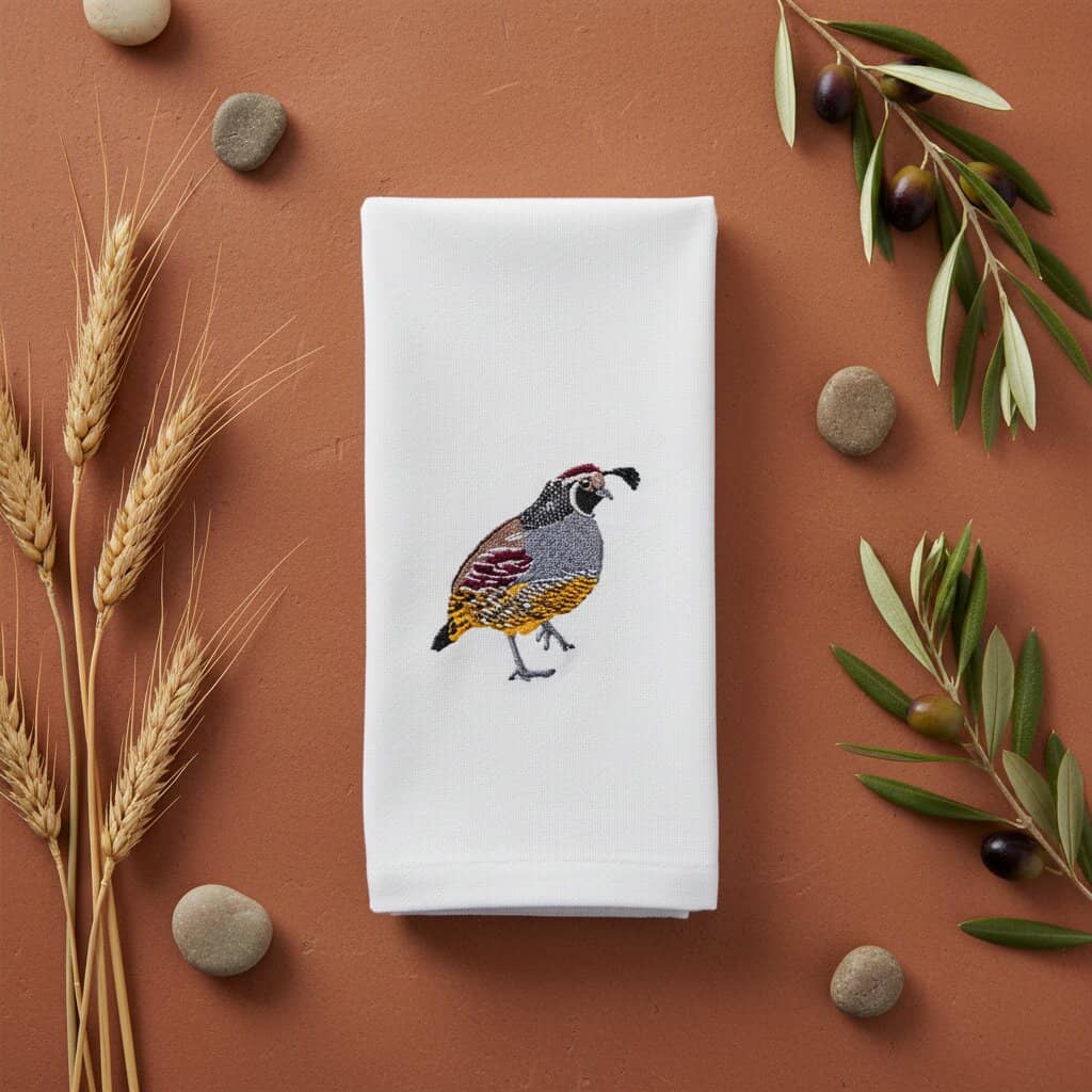 Cotton Kitchen Tea Towels with Bird Embroidery 